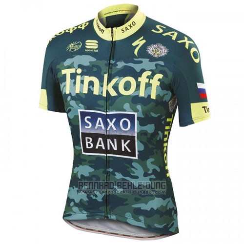 2016 Fahrradbekleidung Tinkoff Saxo Bank Gelb und Grun Trikot Kurzarm und Tragerhose